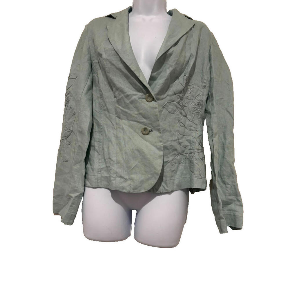 Vintage Oilily sz 36 (sz 8-10) green French linen jacket embroidered crochet3157
